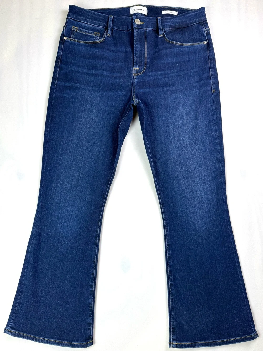 FRAME Le Crop Mini Boot Jeans 31 Majesty Dark Wash Cropped Bootcut Stretch - Picture 1 of 11